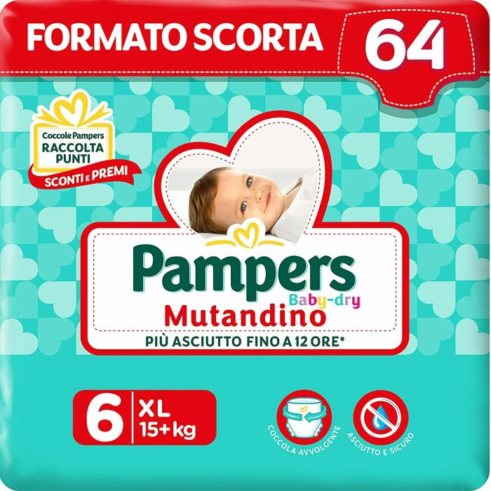 Pampers 64 Pannolini Baby-Dry Mutandino Taglia 6