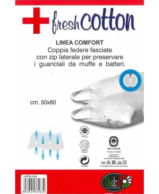 Diadema Coppia Federe 100% Cotone Fasciato Con Zip 2 Pezzi