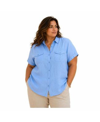 Tipos Lino Camicia Puro Lino Mezza Manica Donna Taglie Forti