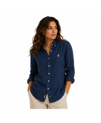 Tipos Lino Camicia Puro Lino Manica Lunga Donna