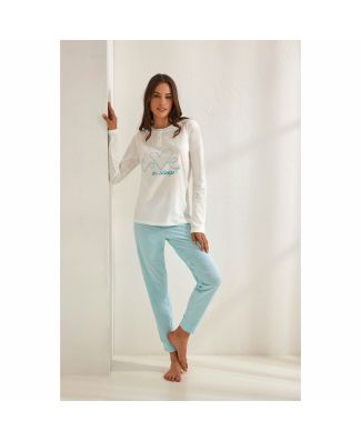karel Pigiama Lungo Donna in Cotone VANUE' Art. 6577 (L, Bianco/Grigio