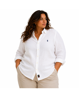 Tipos Lino Camicia Puro Lino Manica Lunga Donna Taglie Forti