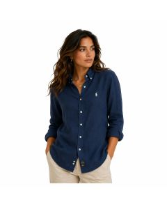 Tipos Lino Camicia Puro Lino Manica Lunga Donna