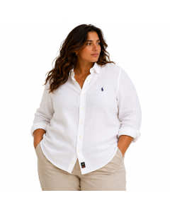 Tipos Lino Camicia Puro Lino Manica Lunga Donna Taglie Forti