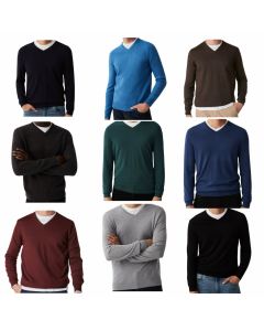 Saggio Maglia Scollo V Misto Lana Merinos Leggera Manica Lunga Made In Italy